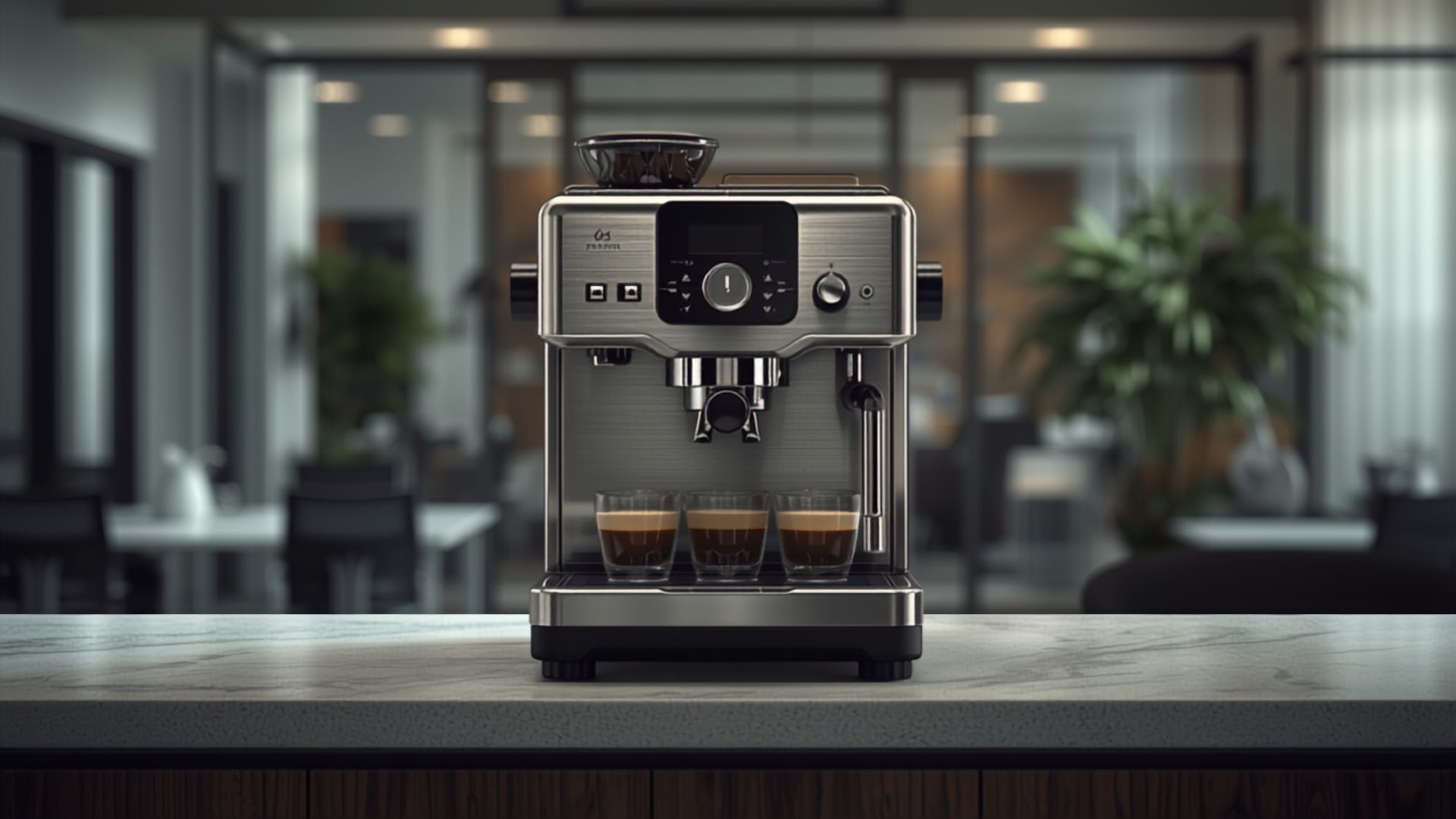 Máquina de café profesional servida en una oficina